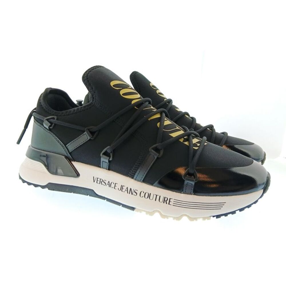 Versace Jeans Couture Mens Black / Gold Metallic Accent Runner Sneakers